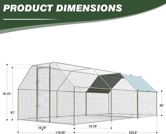 4ever2buy Large Metal Chicken Coop with Run Walk-in Poultry, Cage Chicken Runs House Pen Cage, Flat Roofed Chicken Coops with Anti-Ultraviolet Cover for Outdoor, Yard Farm, Use 9.2’Lx18.7’Wx6.4’H