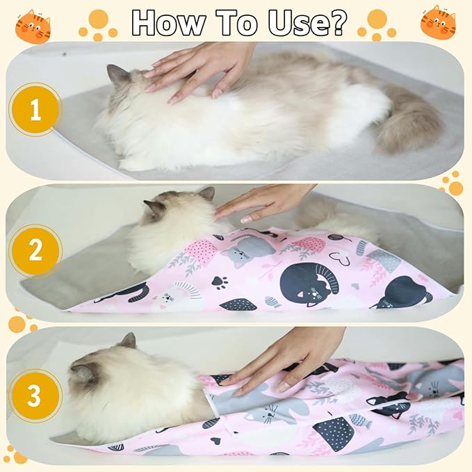 Cat Wrap for Grooming-Premium Cat Grooming Wrap Cat Restraint for Nail Clipping, Self-Adherent Soft Cat Blanket to Wrap Cat Anti-Scratch Anti-Escape Grooming Bag (Pink, L(Within 9lbs))