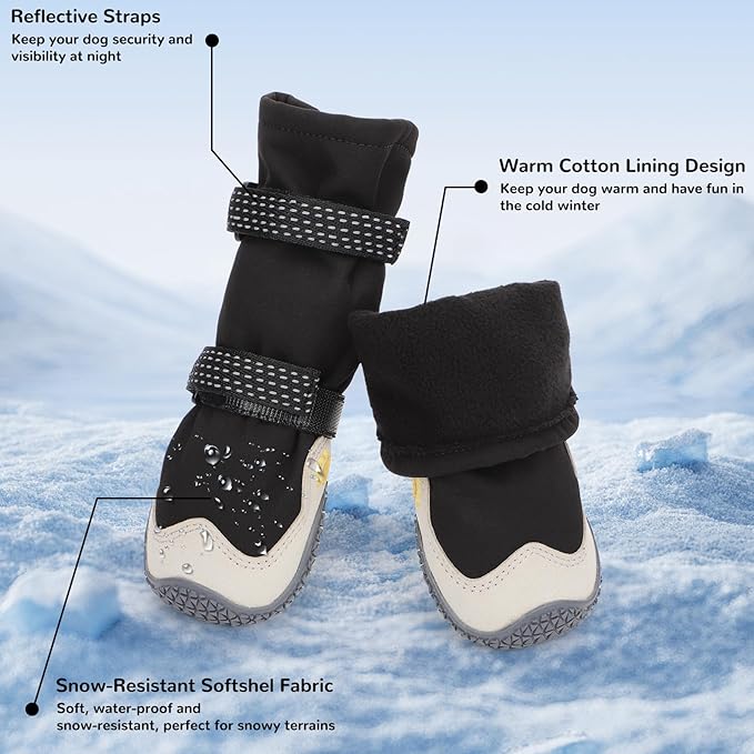 Dog Shoes for Large Small Medium Dogs, Dog Snow Boots Winter, Dog Booties and Paw Protectors to Prevent Licking, Anti-Slip Dog Shoes with Reflective for Hot Pavement,Hardwood Floors, Hiking (Size 8)
