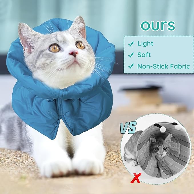 Cat Recovery Collar, Soft Adjustable Cat Cone Alternative, Lightweight Waterproof Fasteners Collars for Cats Kittens Puppies, After Surgery Stop Licking and Daily Use (Lake Blue, M(Neck7.9-13.8"))