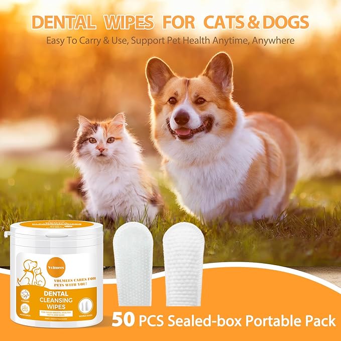 Dog Dental Wipes, Pet Dental Finger Wipes for Dogs & Cats, Dog Teeth Cleaning Wipes, Reduce Plaque & Tartar Buildup, Fresh Breath, Protect Gums, Dog Ear Cleaner Wipes Remove Wax, Coconut Scent, 50Pcs
