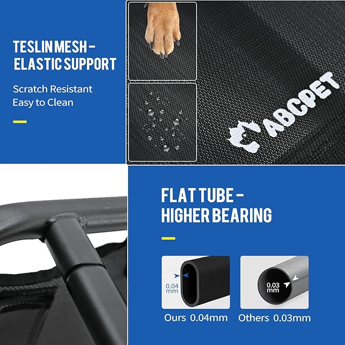 Cooling Elevated Dog Bed, Raised Outdoor Dog Bed Waterproof Pet Beds Cots Stable and Easy Assembly, Teslin Fabric with 1.2mm Thick Iron Frame, Breathable, Ultra-Sturdy，Black,32 * 25.2 * 7.1