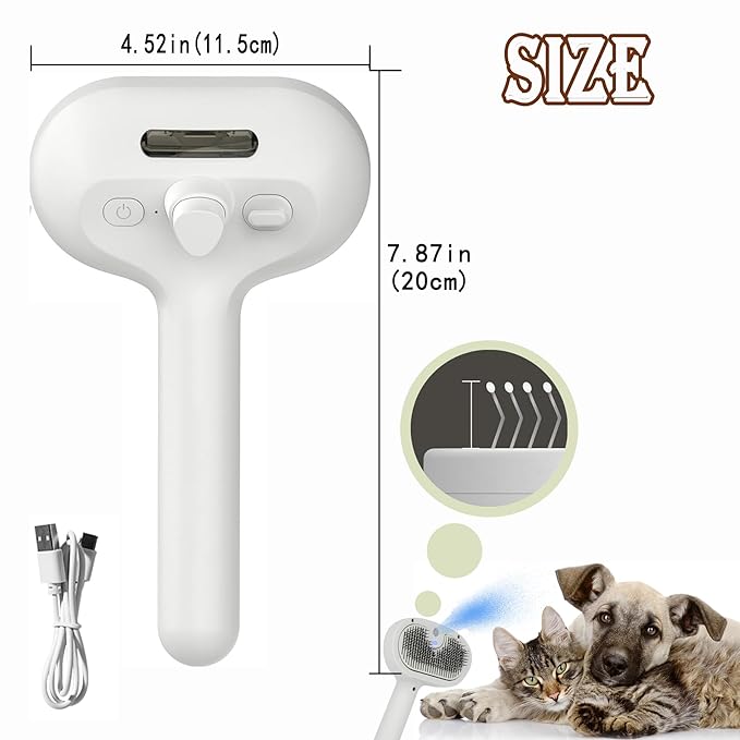 4 in 1 Cat Steam Brush, Self Cleaning Steamy Pet Brush, Anti Static Pet Spray Hair Removal Comb for Removes Loose Hair and Reduces Shedding