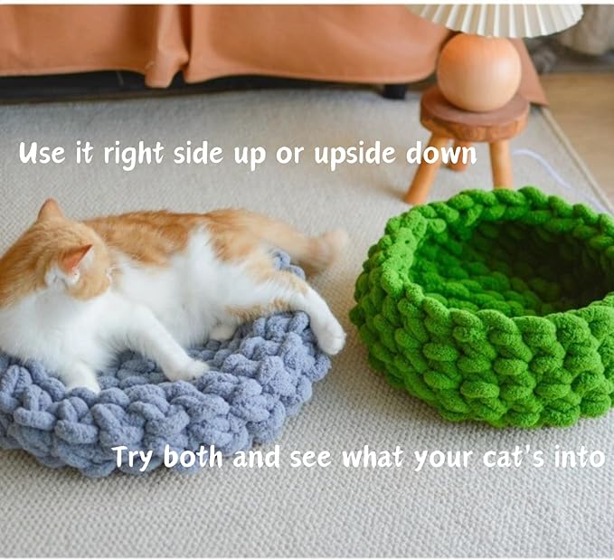 Cat Nest Bed – Premium Handwoven Washable Extra Soft Round Cave House for Indoor Kitten & Kitty, Small & Large (MapleLeaf Red,Medium)