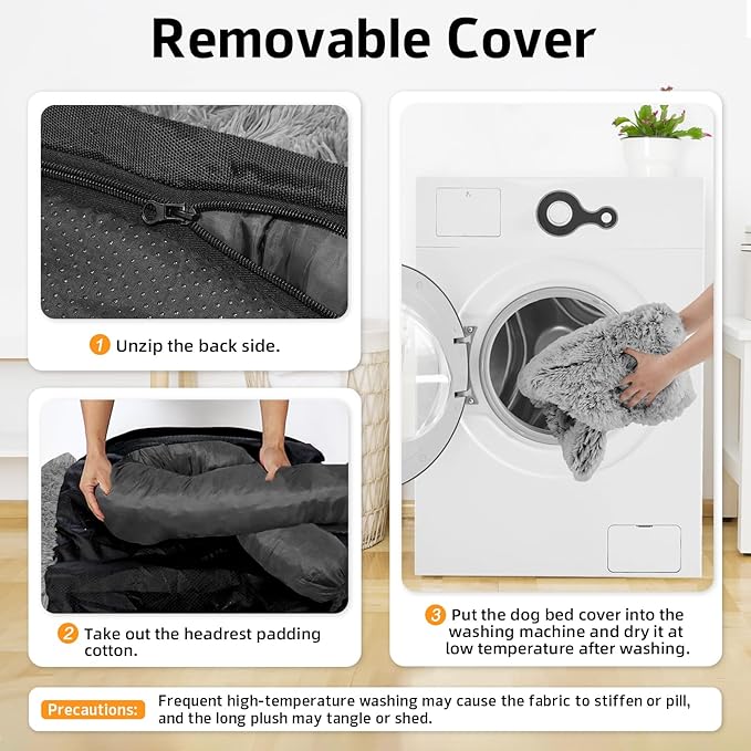 GGIB Calming Dog Bed Fluffy Plush Dog Mat for Furniture Protector with Removable Washable Cover for Large Medium Small Dogs and Cats (Large, Grey)