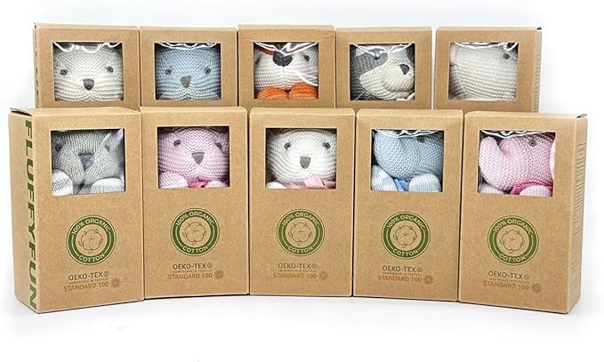 100% Organic Cotton Baby Stuffed Animals White Teddy Bear for Newborn 6.5"