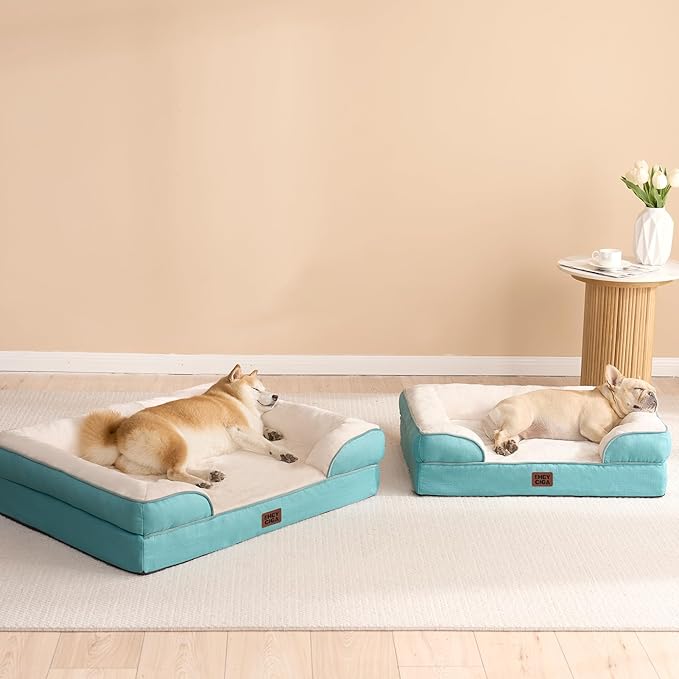 EHEYCIGA Orthopedic Dog Beds for Large Dogs, Waterproof Memory Foam Large Dog Bed with Sides, Non-Slip Bottom and Egg-Crate Foam Pet Couch Bed with Washable Removable Cover, Turquoise Blue