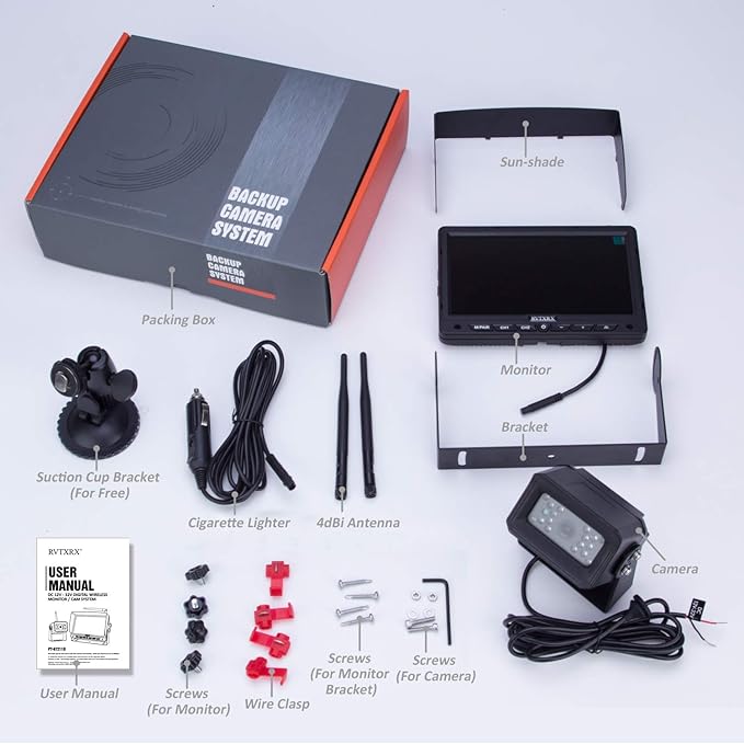 Digital Wireless Backup Camera Kit, 7 Inch Display and 720P HD Resolution, Wide Angle Rear View Camera with Night Vision, 190ft Wireless Reverse Camera System Suitable for Truck, Motorhome, 5th Wheel