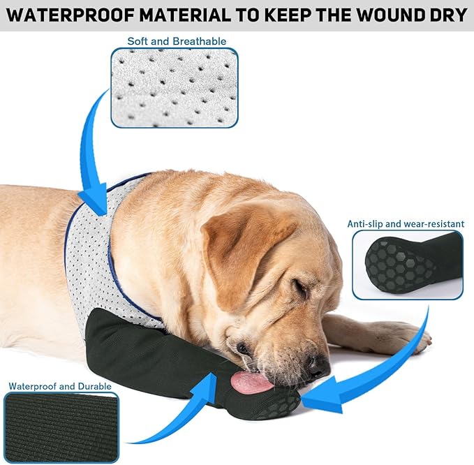 COODEO Dog Socks to Prevent Licking Paws, Healing Boots & Paw Protectors with Non-Slip Bottoms for Wound Protection, Waterproof Sleeve Shoes for Licking（Grey，L_Right