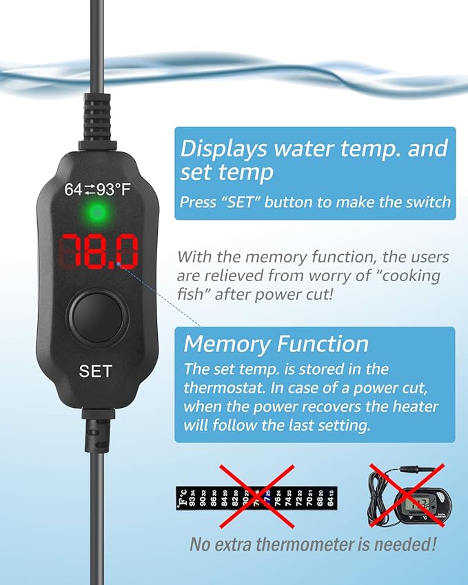 150W Adjustable Aquarium Heater Super Short Submersible Fish Tank Heater Fish Heater with LED Digital Display Thermostat, for Tanks 15-30 Gallons