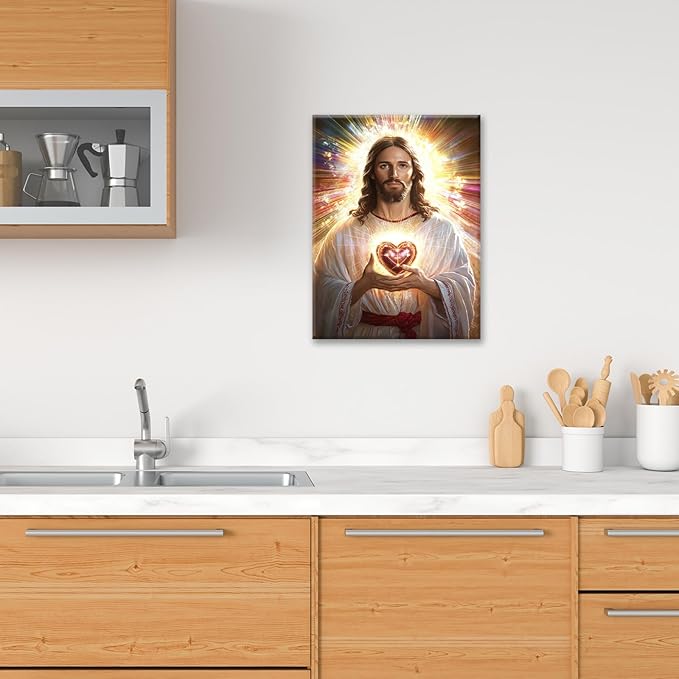 Christian Jesus Wall Art Religion Canvas Wall Decor Prints Framed Painting Jesus Pictures Gifts Artwork for Bathroom Living Dining Church 12"x16"