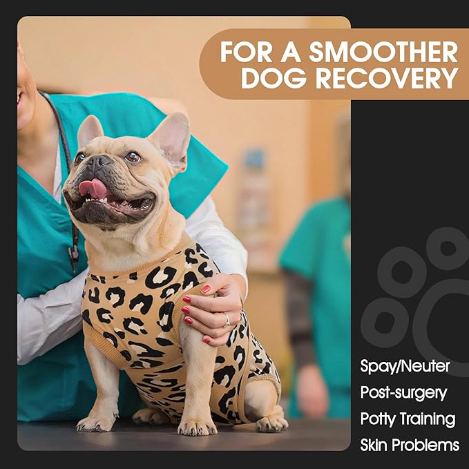 FUAMEY Recovery Suit for Dogs After Surgery,Soft Breathable Dog Bodysuit E-Collar & Cone Alternative Surgical Suit,Male Female Dog Neuter Spay Suits Anti Licking Wounds Onesie Brown Leopard S