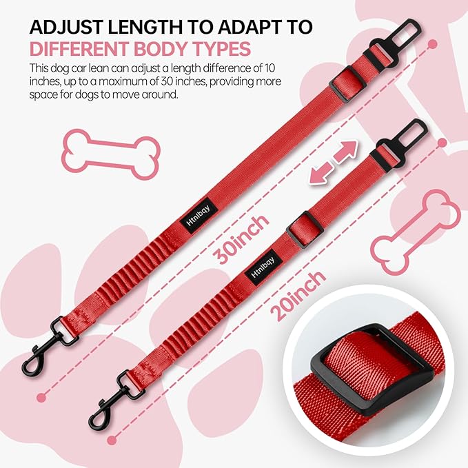 3 Pack Thickened Dog Seat Belt Adjustable Dog Car Seatbelts for Vehicle Nylon Pet Safety Seat Belt with Elastic Bungee Buffer Durable Car Harness for Dogs,Red