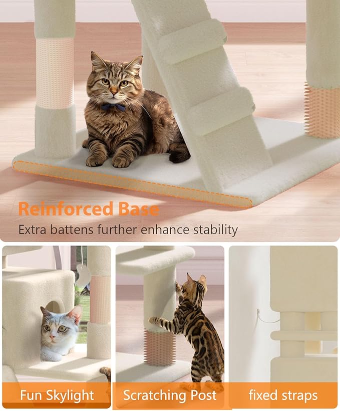60'' Cat Tree Tower for Indoor Cats Large Adult,Cute/Tall Modern Cat Tree for Big Cats 20 lbs, Plush Multi-Level Cat Condo with Scratching Posts, Dangling Ball Indoor (Beige, 60 inch)