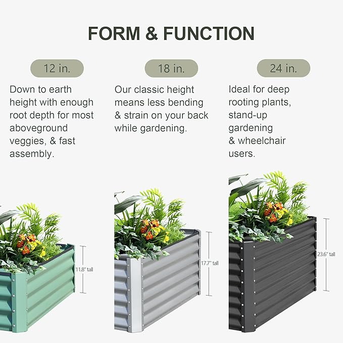 Domi Raised Garden Beds Outdoor, 8x4x1.5Ft Thickening Tall Metal Rectangular Deep Root Box Planter for Vegetables, Flowers, Herbs, and Succulents 1.5" Deep w/ 342 Gallon Capacity - Dark Gray