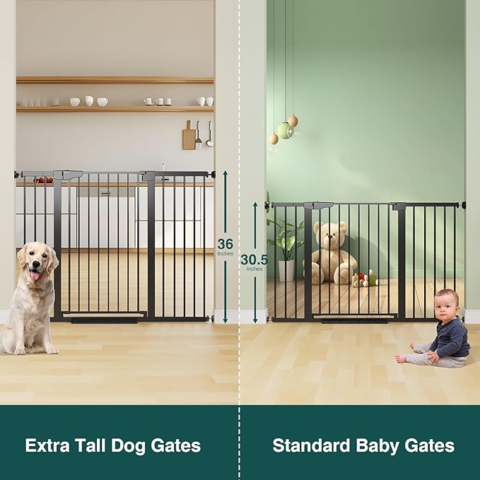 Cumbor 36" Extra Tall Baby Gate for Stairs, 29.7-54.2" Extra Wide Dog Gate for Doorways Hallways, Pressure Mounted Child Gate for Wide Opening, Auto Close Personal Safety for Babies and Pets, Black
