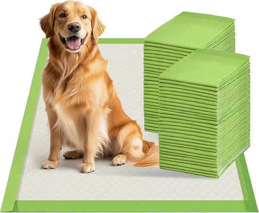 Gardner Pet Dog Pee Pads Extra Large 28"x34", XL Thicker ECO Green Disposable Puppy Training Pads Super Absorbent Full Edge-Wrapping Pad for Dogs, Puppies, Cats, Rabbits (50 Count)