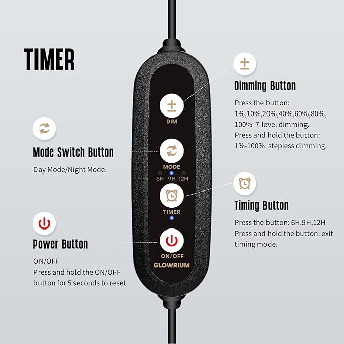 GLOWRIUM Aquarium Light, LED Freshwater Fish Tank Light with Timer, Full Spectrum Planted Aquarium Grow Lights with Daylight/Moonlight Mode, Brightness Adjustable, Auto On/Off (48-58 in)