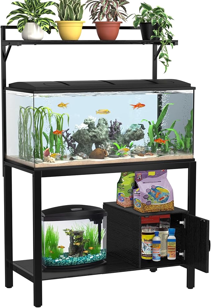 GDLF 40-50 Gallon Fish Tank Stand with Plant Shelf Metal Aquarium Stand with Cubby Storage 36.6" x 18.5" Tabletop fits Aquarium,Turtle Tank,or Reptile Terrariums