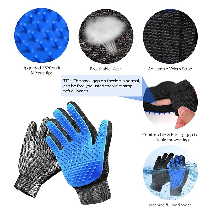 Dog & Cat Brush,Pet Grooming Kit 4PCS- Dog Brush for Shedding| A Pair Pet Hair Removal Gloves| Metal Comb for dog.Removes Undercoat, Loose Hair, Tangled, Dirt and Massages. All hair Types
