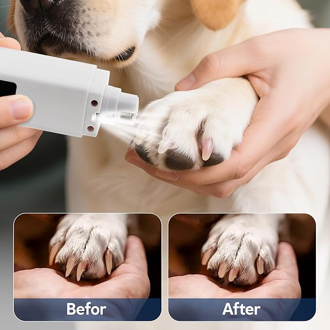 Dog Nail Grinder with 4-Speeds,Pet Claw Trimmers with 2 Modes Lighting UV, Nail Clippers for Small Medium and Large Dogs and Cats, Animal Nail Care,Grooming (White)
