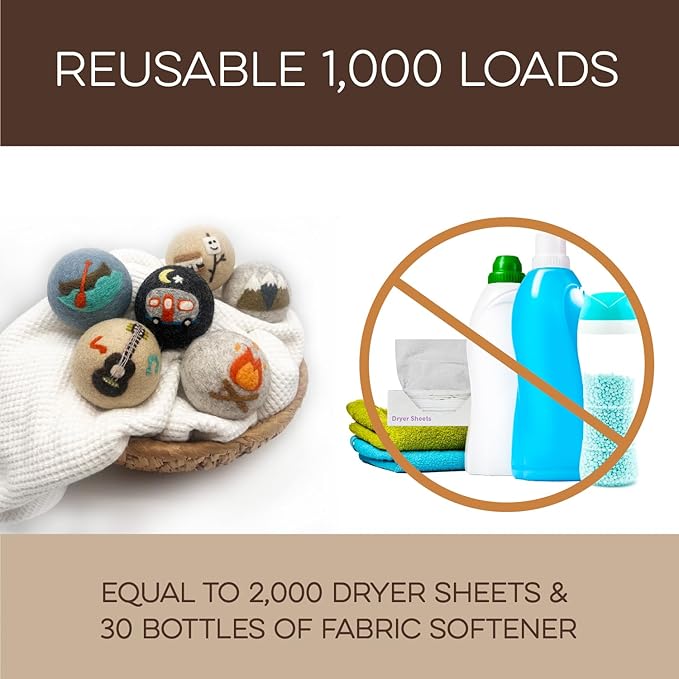 Fluff Ewes Wool Dryer Balls 6 Pack Premium New Zealand Wool Laundry Balls for Dryer, No Static Dryer Balls Laundry Reusable, XL Wool Dryer Balls Cute, Baby Dryer Balls for Dryers - are We There Yet