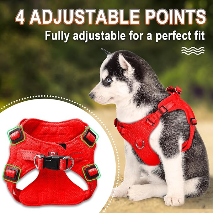 Dog Harness Step in Dog Vest Harness, Reflective Adjustable Puppy No Pull Harness Breathable Soft for Small and Medium Dogs Cats, Red, S