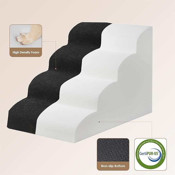 EHEYCIGA Curved Dog Stairs Ramp for High Beds 19.7" H, 4-Step Dog Steps for Small Dogs and Cats, Pet Stairs for High Bed Climbing, Non-Slip Balanced Pet Step Indoor, Black
