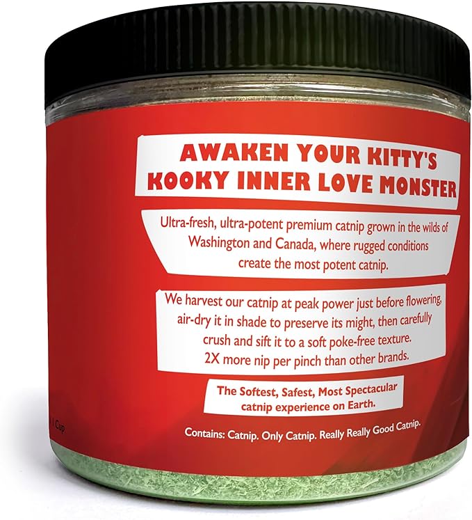 Fiend Catnip Safety-Cut 100% Pure Potent Fine Cat Nip for Cats & Kittens – Ultra Potent, North American – 1 Cup (34.5g) Canister – Go Ahead, Create a Monster!