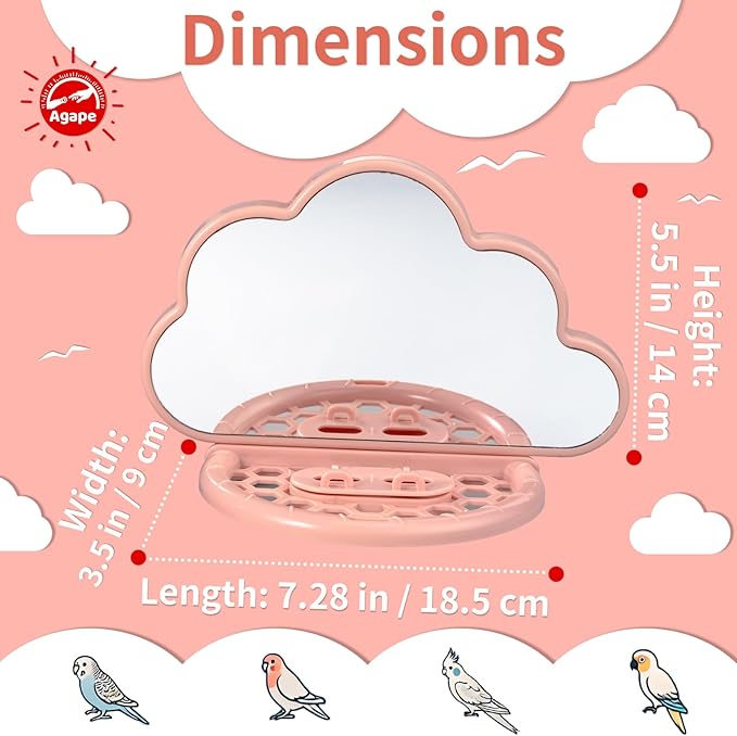 Agape Bird Mirror for Cage， Bird Toys with Perch and Slow Feeder to Expend Energy, Small Parrot Swing, Interactive Toys for Cockatiel, Lovebird, Parakeet, Conure, Finch, and Budgies