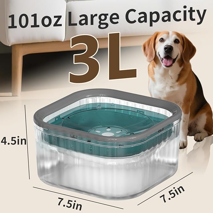 3L Dog Water Bowl No Spill 101oz Large Capacity Spill Proof Slow Drinking Water Feeder No Splash Pet Water Bowl Vehicle Carried Travel Dog Bowl for Sloppy Messy Drinkers Cats(Teal Blue)