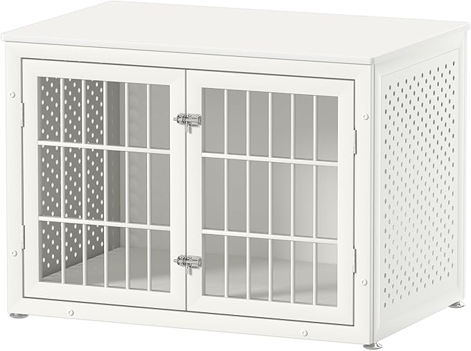 38" Heavy Duty Dog Crate Furniture for Large and Medium Dogs,Wooden Metal Kennel for High Anxiety Dogs, Chew Proof Pet Cage Indoor, Decorative Dog Kennel End Table, White