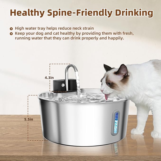 Dog Water Fountain Stainless Steel: 7L/236oz Cordless Large Dog Water Bowl Dispenser Automatic Cat Pet Water Fountain Indoor with Deeper Drinking Area, Multi-Pet Water Fountain with Ultra-Quiet Pump