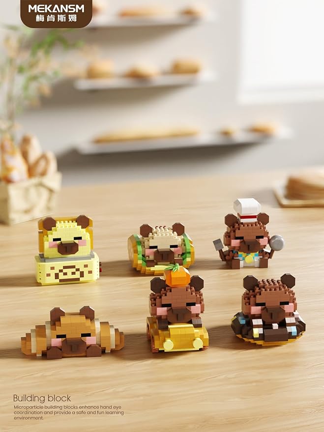 Caterpillar Sausage Buns Cute Capybara Baking Bread Series Mini Building Toy Kawaii Animals Set Micro Adorable Pet Buildings Small Bricks Gifts Toys