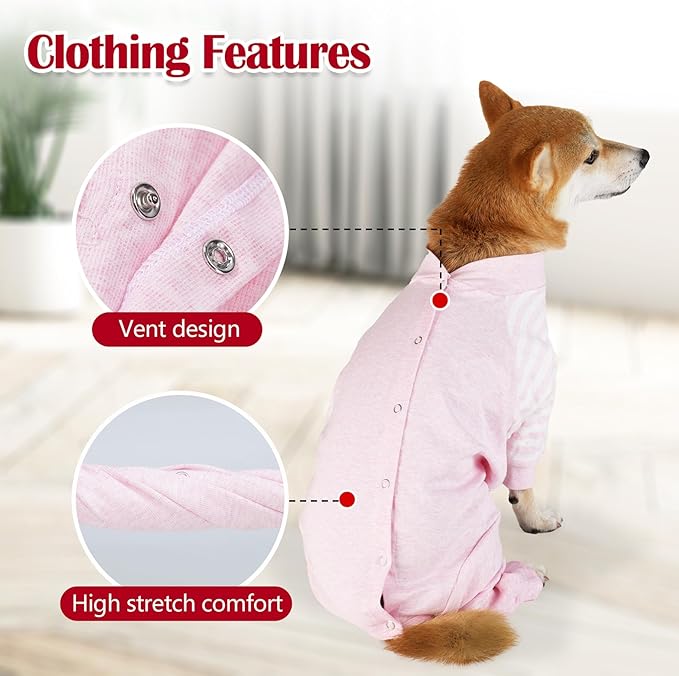Dog Recovery Suit, Abdominal Wound After Surgery Wear, Anti Licking Bodysuit with Snaps, E-Collar & Cone Alternatives, Striped Dog Spay Surgical Pajamas Prevent Shedding(Small, Pink)