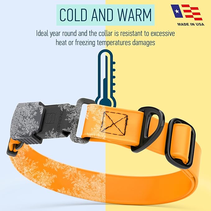 Dogline Biothane Waterproof Dog Collar with Herm Sprenger Black Stainless Steel Quick Release Buckle – Heavy Duty Tactical Durable Collar for Dogs – Comfortable, Safe Pet Collar W 1" L15-25 Tangerine