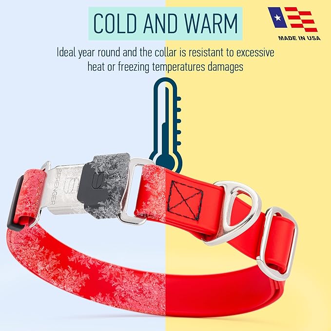 Dogline Biothane Waterproof Dog Collar with Herm Sprenger Black Stainless Steel Quick Release Buckle – Heavy Duty Tactical Durable Collar for Dogs – Comfortable and Safe Pet Collar W 1" L 15-25" Red