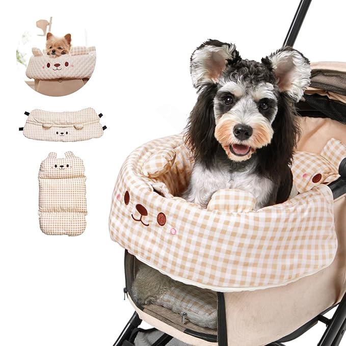 Cooling Cushion for Pets, Removable & Washable Dog Stroller Cushion, Both Side Used Pet Stroller Cushion for Dogs & Cats, Khaki
