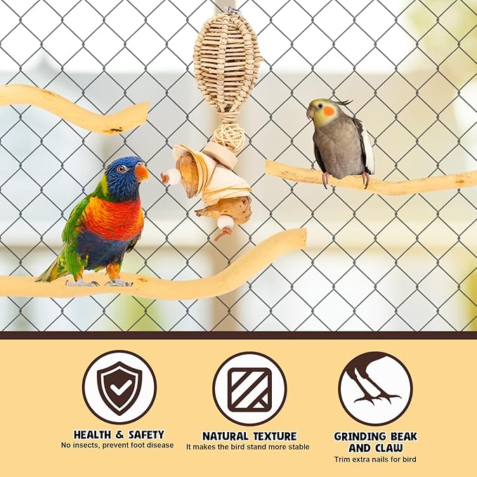 3Pcs Bird Toys Perch Stand for Cage, Natural Parrot Toys, Small Chewing Sticks Toys Bird Cage Accessories for Conures Parakeets Cockatoo African Grey Parrots (3PCS)