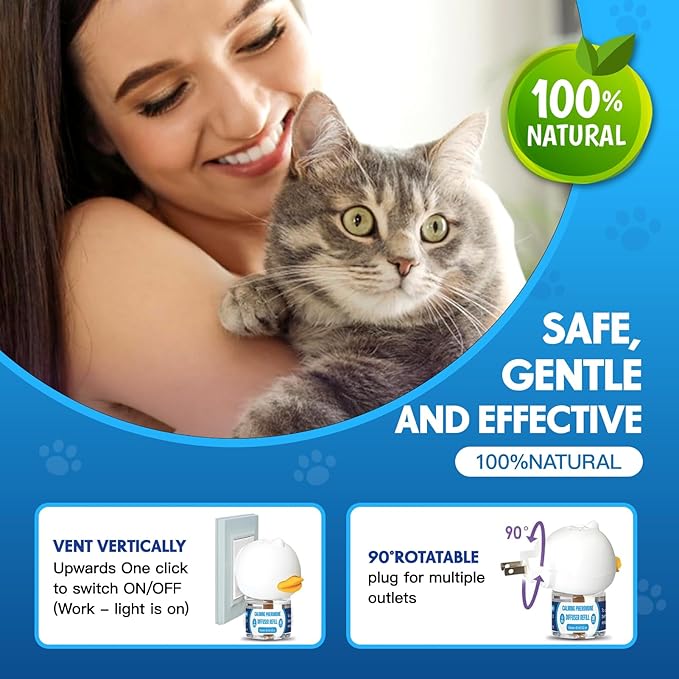 Cat Calming Pheromones Diffuser: 3-in-1 Kit Cat Appeasing Pheromone Diffuser to Calm (1 Plugin+2x48ml Refills) for Comfort Reduces Stress Anxiety, Long-Lasting Appeasing Pheromone for Pet Cat (3in1)