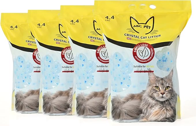 Cat Litter Crystals No Clumping Odor Control Kitty Litter Non-Clumping No scooping Low Dust, Low Tracking, Dehydrates Waste - 17.2 lbs (4 x 4.3 lb Packs)