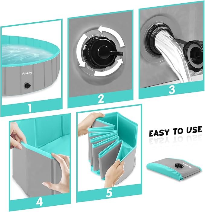 Furrybaby Foldable Dog Pool, Kiddie Pool Hard Plastic, Collapsible Pet Bath Portable Dog Swimming Pool for Pet, Dogs and Cats Grey 32''