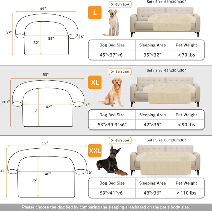 Calming Dog Bed Fluffy Plush Dog Mat for Furniture Protector with Removable Washable Cover for Large Medium Small Dogs and Cats (Extra Large (53x39.3x6), Beige)