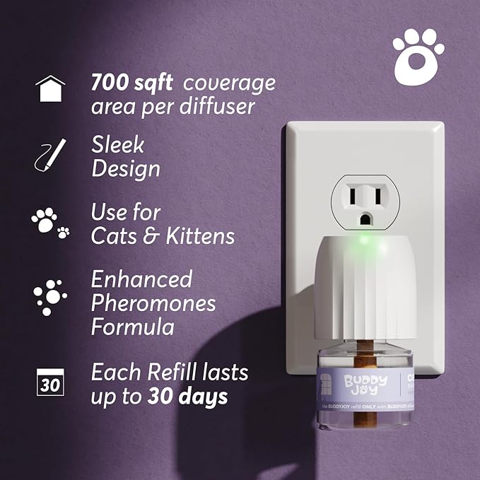 Cat Calming Diffuser Refills – Long-Lasting 30-Day Formula with Pheromones for Stress Relief, Relaxation, and Anxiety Reduction in Cats Easy to Use – (1 Refill)