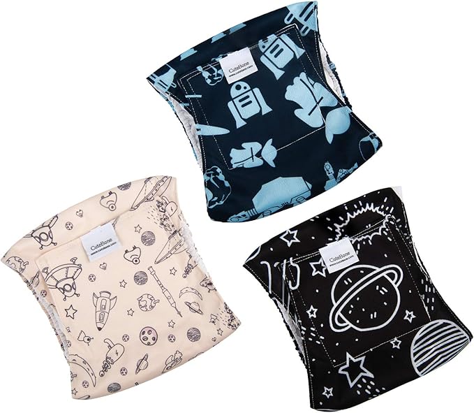 CuteBone Male Washable Dog Diapers Belly Bands 3pcs a Pack DM05L