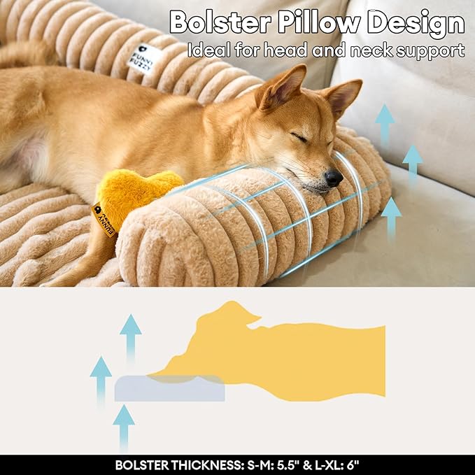 FUNNY FUZZY Pet Couch Cover for Sofa, Calming Dog Bed for Couch, Fluffy Plush Dog Couch Mat for Furniture Protector for Large Medium Small Pets, 47×37 in, Khaki