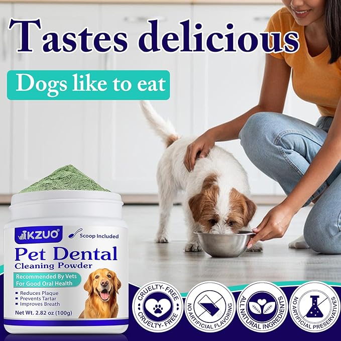 Dog Teeth Cleaning Powder - Dog Dental Powder - Targets Tartar & Reduces Plaque & Bad Breath - Teeth Cleaning Made Easy Eliminate - Formulated for Small, Medium, Large Dogs (2PCS)