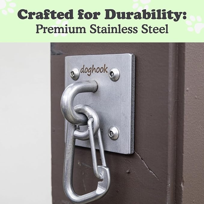 Canine Hitch- Secure Dog Leash Parking Indoor- Outdoor Wall Hook with EZ Clip - Tie Out Stainless Steel - Practical Lead Management for Home & Business