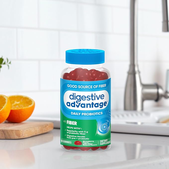 Digestive Advantage Prebiotic Fiber Gummies + Probiotics for Gut Health, 5g Prebiotic Fiber Plus 1 Billion CFU Probiotic, Supports Digestive Health & Regularity, (60ct Bottle) Strawberry Flavor*