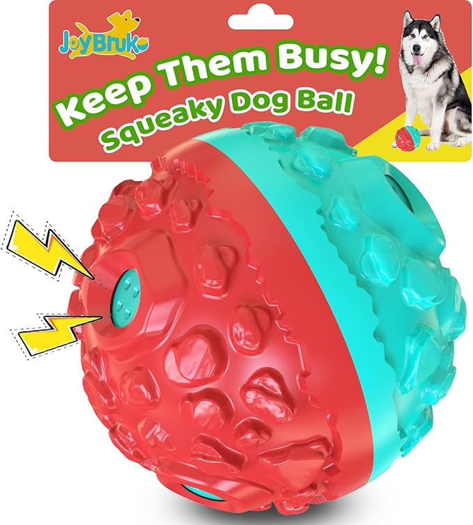 Dog Ball for Aggressive Chewers - Interactive Dog Toy Balls Fun Squeaky Sound to Keep Them Busy, Durable for Small Medium Large Breeds, Rubber Pet Chew Toys, As Seen on TV, Blue & Red